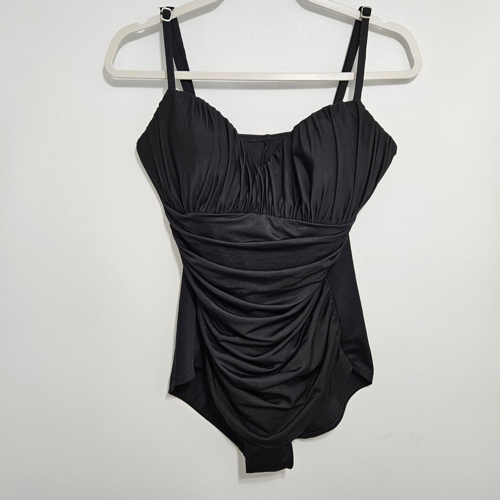 Miraclesuit Womens Ruched One Piece Swimsuit Black Slimming Shaping Beach 14 L - Picture 2 of 9